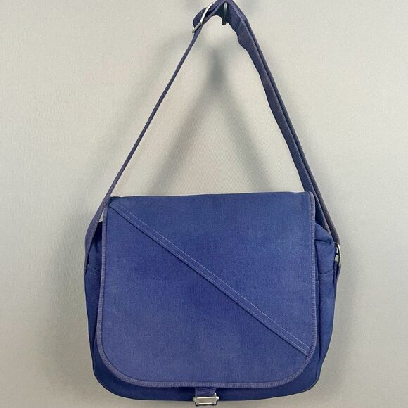Vintage Lands' End Blue Cotton Canvas Purse Bag Snap Zipper  Made in USA - Picture 1 of 10